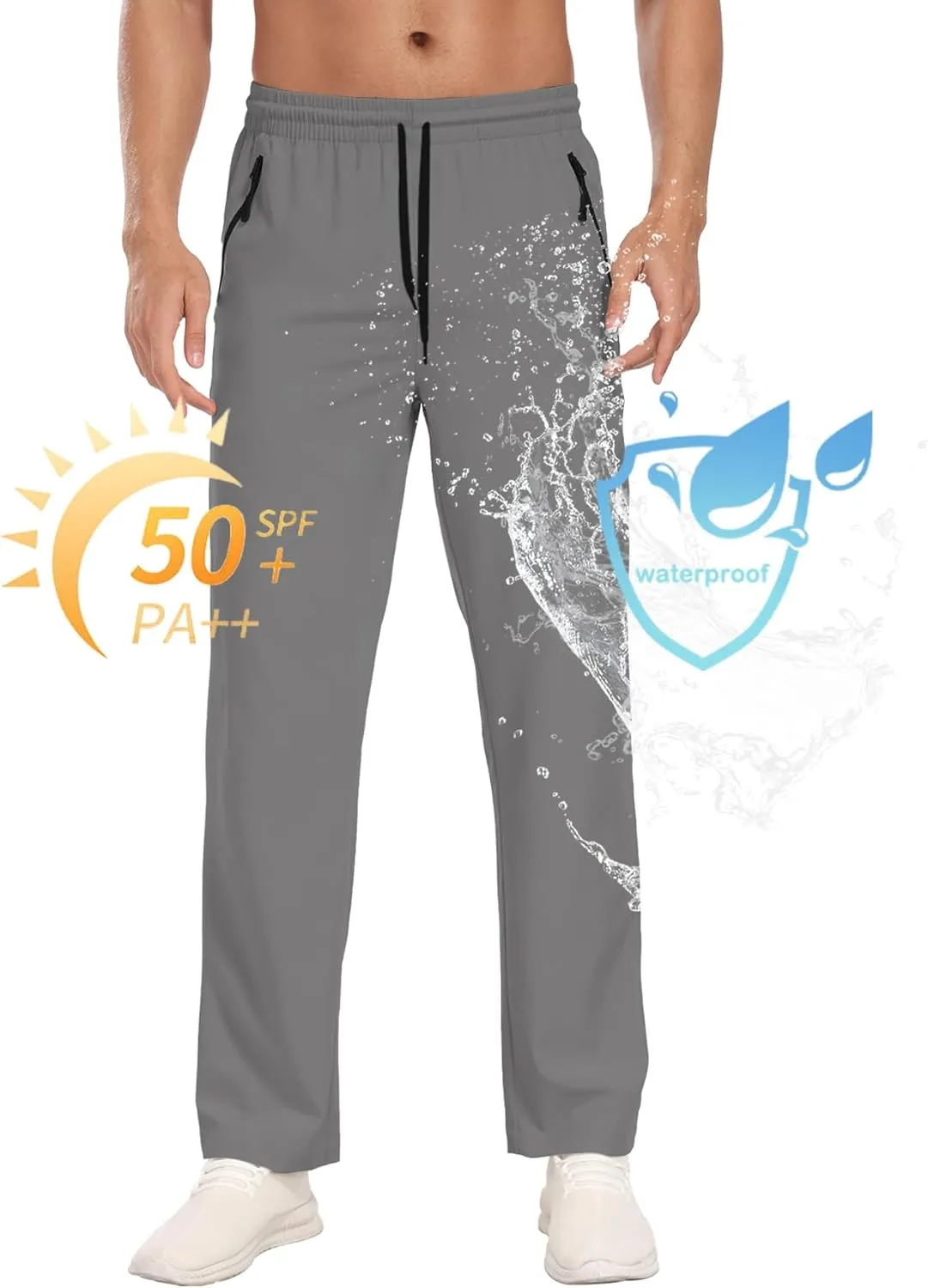 Hiking Pants for Men UPF 50  Cargo Quick Dry Water Resistant Elastic Waist Zip Pockets Travel Work Lightweight Running