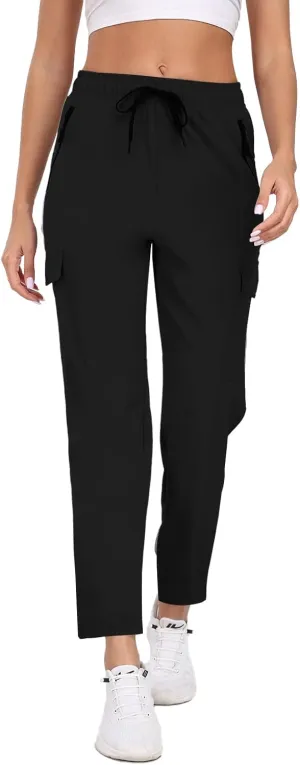 Hiking Pants for Women UPF 50  Cargo Quick Dry Water Resistant Elastic Waist Zip Pockets Travel Work Lightweight Running