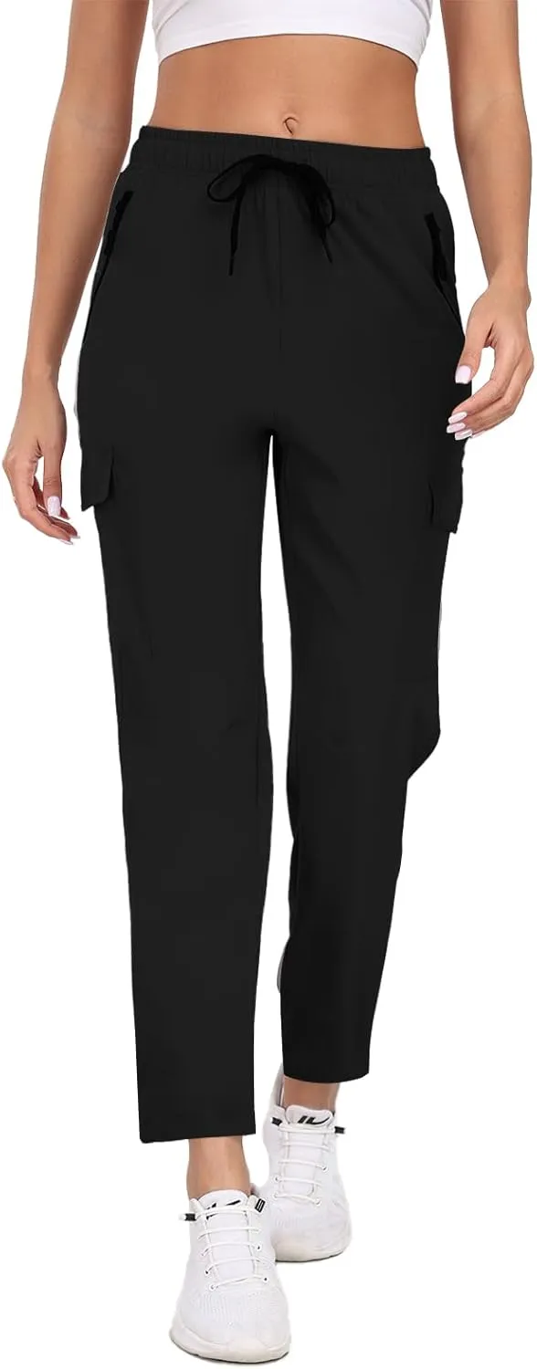 Hiking Pants for Women UPF 50  Cargo Quick Dry Water Resistant Elastic Waist Zip Pockets Travel Work Lightweight Running