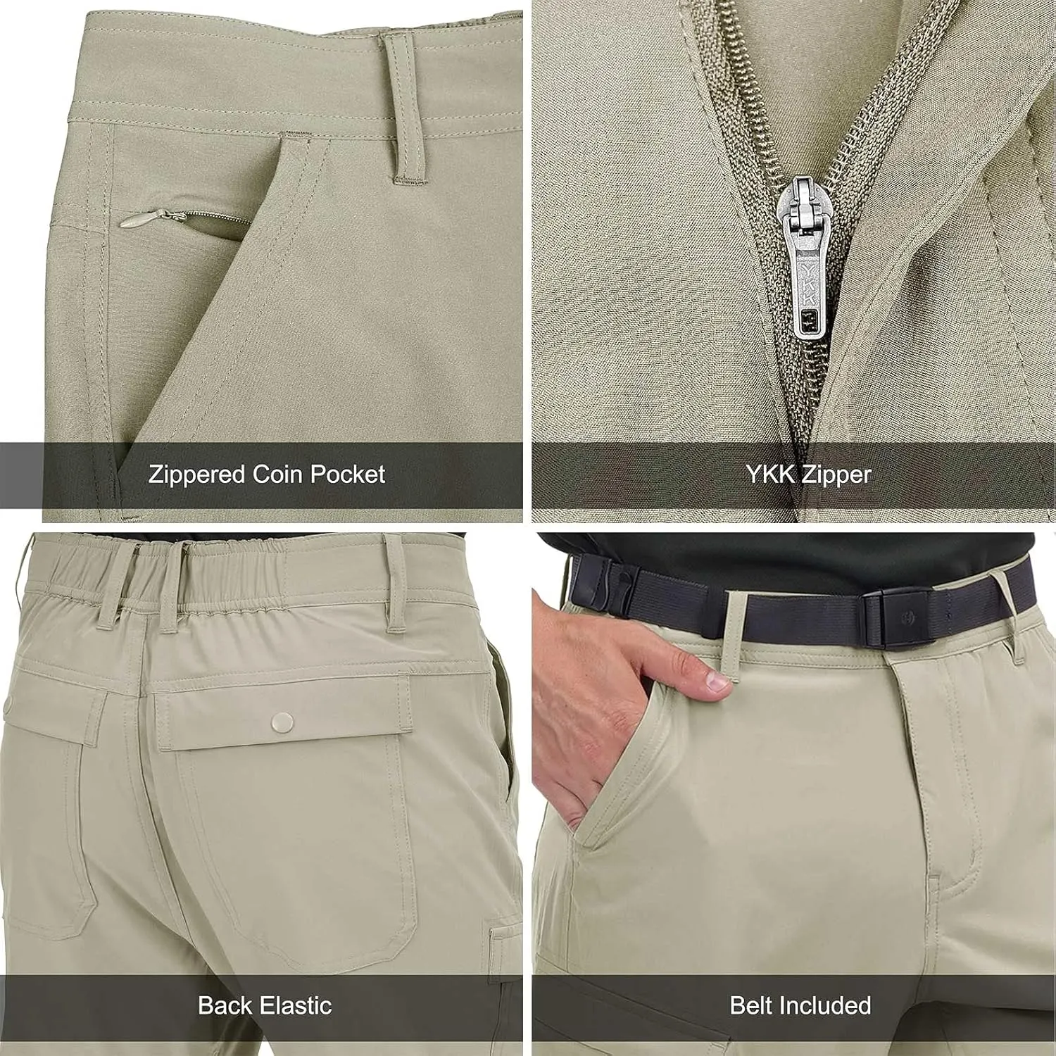 Hiking Pants Men Outdoor Cargo Quick Dry Lightweight Stretch Travel Pants with Elastic Waist for Fishing