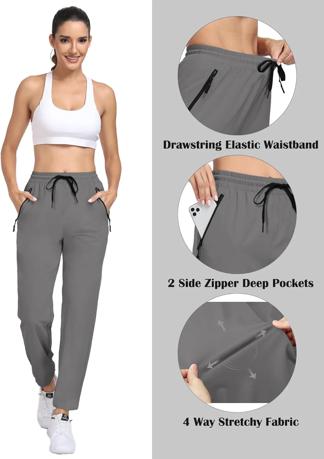 Hiking Pants Women Lightweight Joggers with Pockets Water Resistant Quick Dry Stretch Active for Travel Outdoor HH23019W