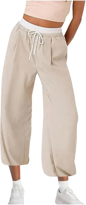 Hiking Pants Women Lightweight Travel Athletic Elastic Waist Cargo Pants Baggy Drawstring Joggers Sweatpants