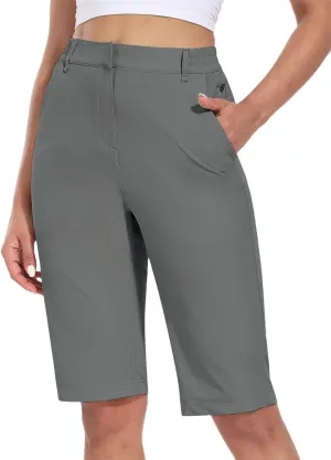 Hiverlay Women's Golf Bermuda Shorts 13" Knee Length Quick Dry Long Hiking Camping Shorts for Summer with 5 Pockets