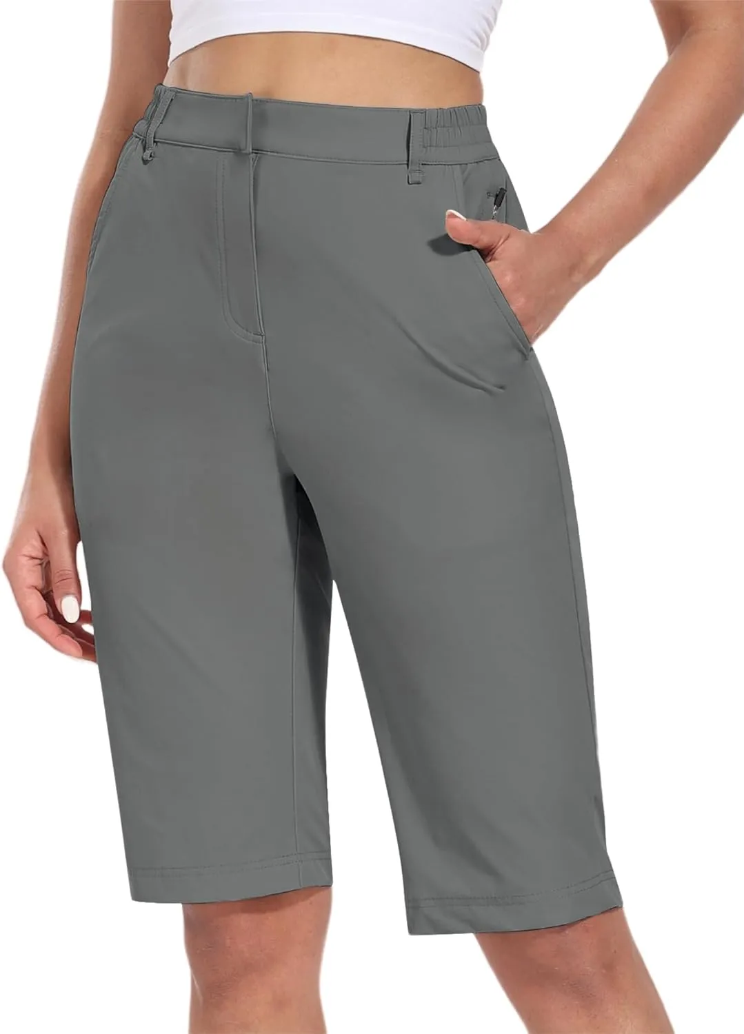Hiverlay Women's Golf Bermuda Shorts 13" Knee Length Quick Dry Long Hiking Camping Shorts for Summer with 5 Pockets