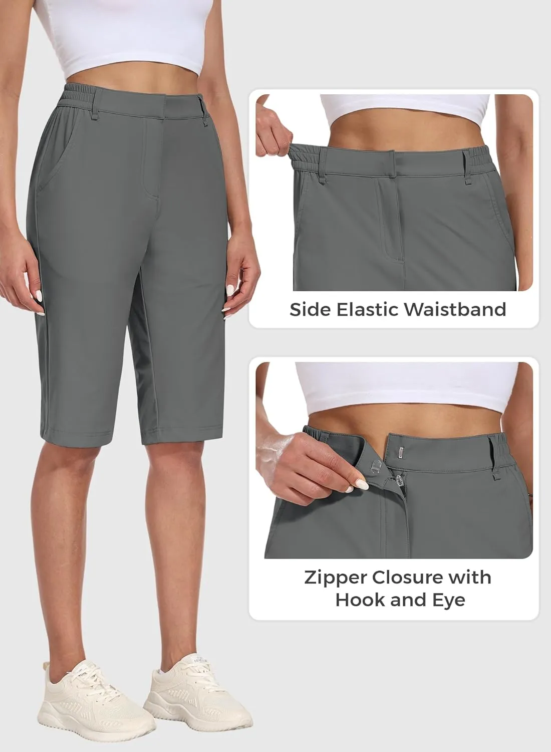 Hiverlay Women's Golf Bermuda Shorts 13" Knee Length Quick Dry Long Hiking Camping Shorts for Summer with 5 Pockets