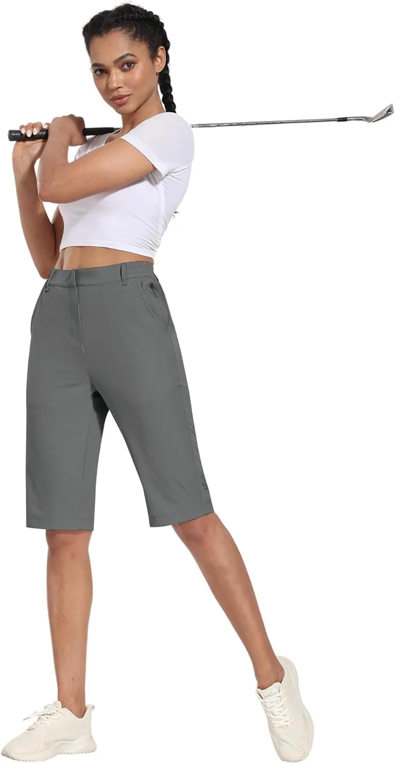Hiverlay Women's Golf Bermuda Shorts 13" Knee Length Quick Dry Long Hiking Camping Shorts for Summer with 5 Pockets