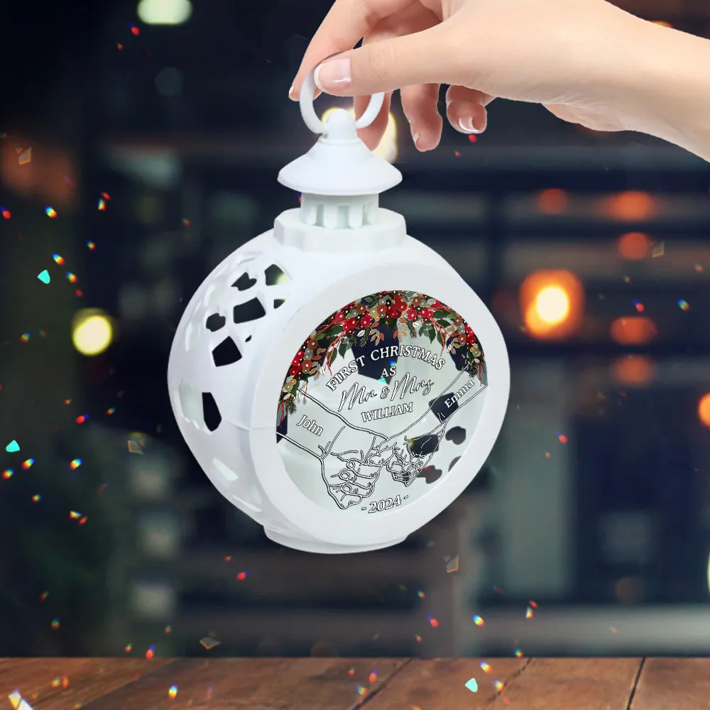 Holding Hands First Christmas - Personalized Couple Round Lantern With Light