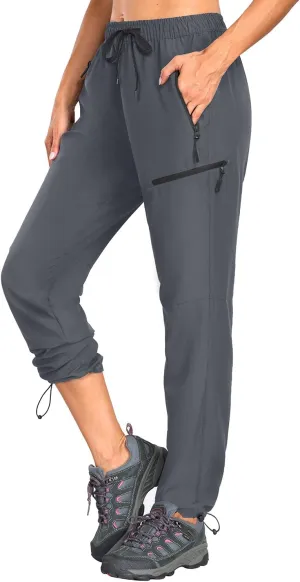Holipick Women's Hiking Pants Lightweight Quick Dry Water Resistant Elastic Waist Outdoor Camping Travel Cargo Zipper Pockets Gray