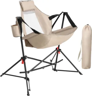 HOMEFUN Hammock Camping Chair - Portable Swinging Chairs for Adults with Stand and Storage Bag, Oversized Folding Rocking for Lawn Camp Fishing Hiking, Khaki
