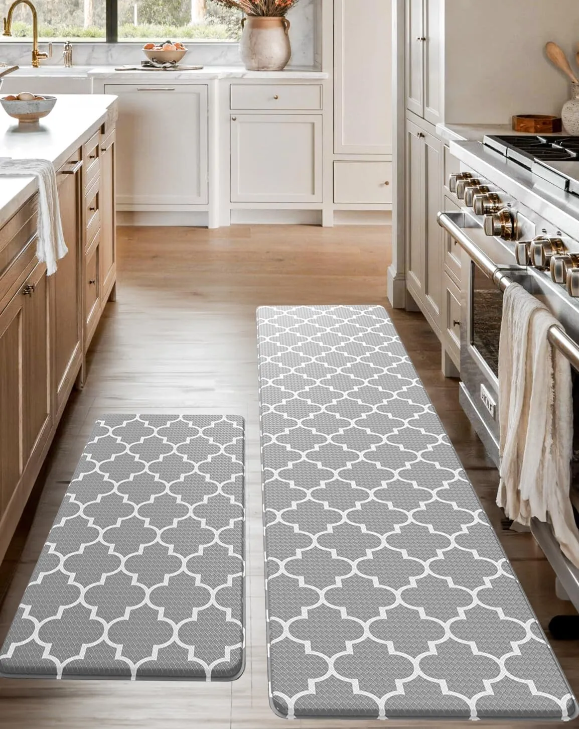 Homergy Anti Fatigue Kitchen Mats for Floor 2 PCS, Memory Foam Cushioned Rugs, Comfort Standing Desk Mats for Office, Home, Laundry Room, Waterproof & Ergonomic, 17.3×30.3 & 17.3×59, Grey Lantern
