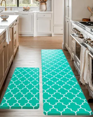 Homergy Anti Fatigue Kitchen Mats for Floor 2 PCS, Memory Foam Cushioned Rugs, Comfort Standing Desk Mats for Office, Home, Laundry Room, Waterproof & Ergonomic, 17.3×30.3 & 17.3×59, Teal Lantern