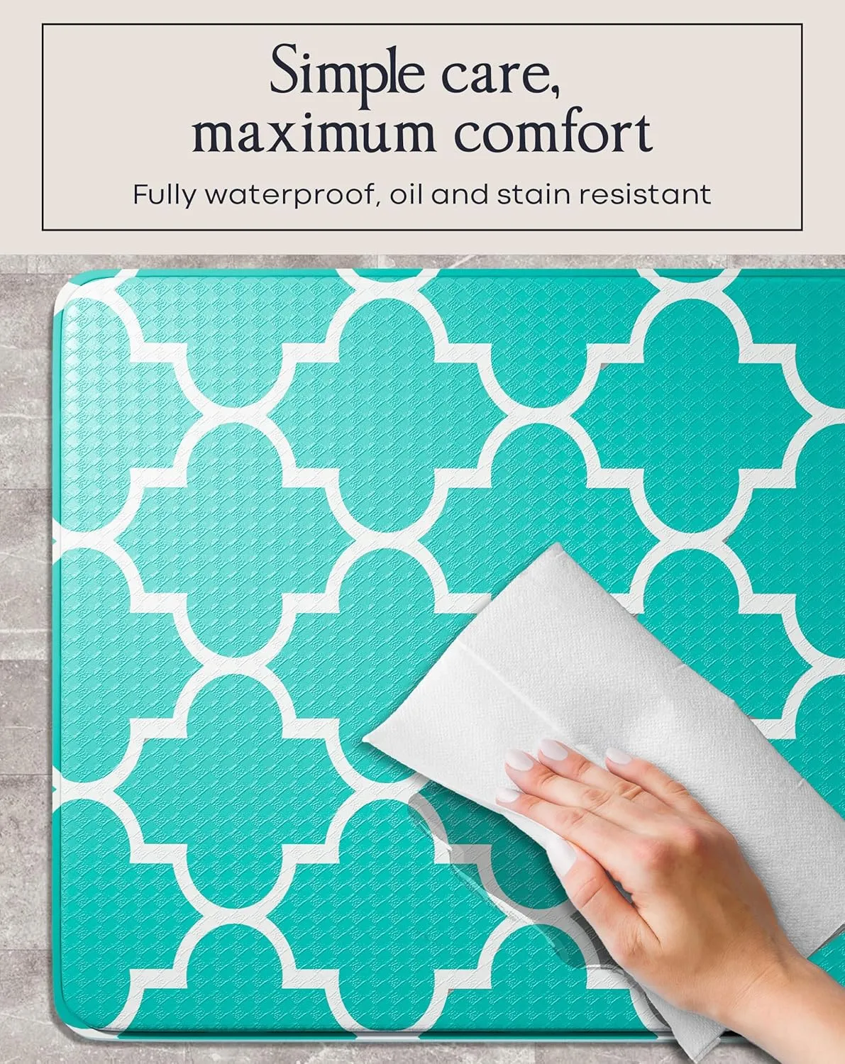 Homergy Anti Fatigue Kitchen Mats for Floor 2 PCS, Memory Foam Cushioned Rugs, Comfort Standing Desk Mats for Office, Home, Laundry Room, Waterproof & Ergonomic, 17.3×30.3 & 17.3×59, Teal Lantern