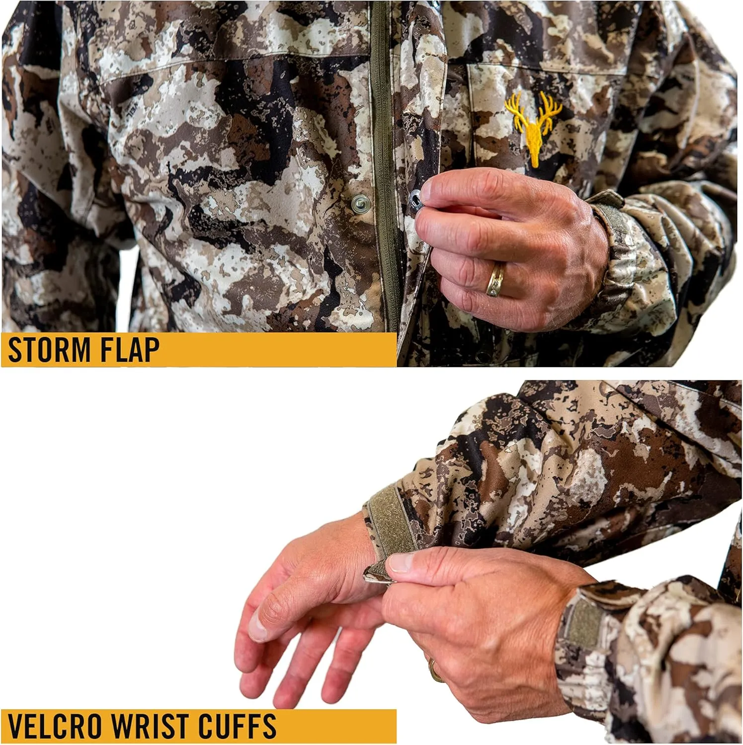 HOT SHOT Men’s Camo Rain Jacket, Breathable Lightweight Jacket with Waterproof Hood for Hunting, Fishing, Hiking, Camping