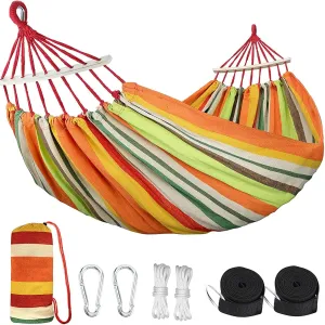 HUHJYUGE Camping Hammock, Double or Single Hammocks, Brazilian-Style Cotton Hammock, with Hanging Ropes & Carry Bag Large, for Outdoor, Travel, Hiking, Backpacking, Beach (A 260x80cm)