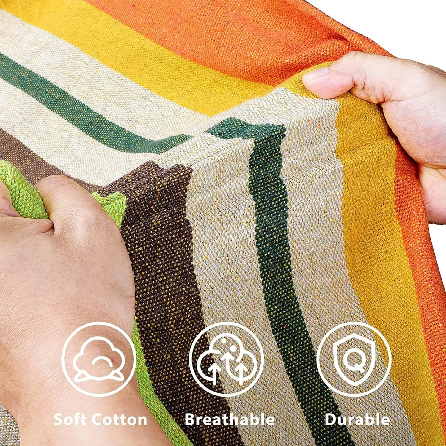 HUHJYUGE Camping Hammock, Double or Single Hammocks, Brazilian-Style Cotton Hammock, with Hanging Ropes & Carry Bag Large, for Outdoor, Travel, Hiking, Backpacking, Beach (A 260x80cm)