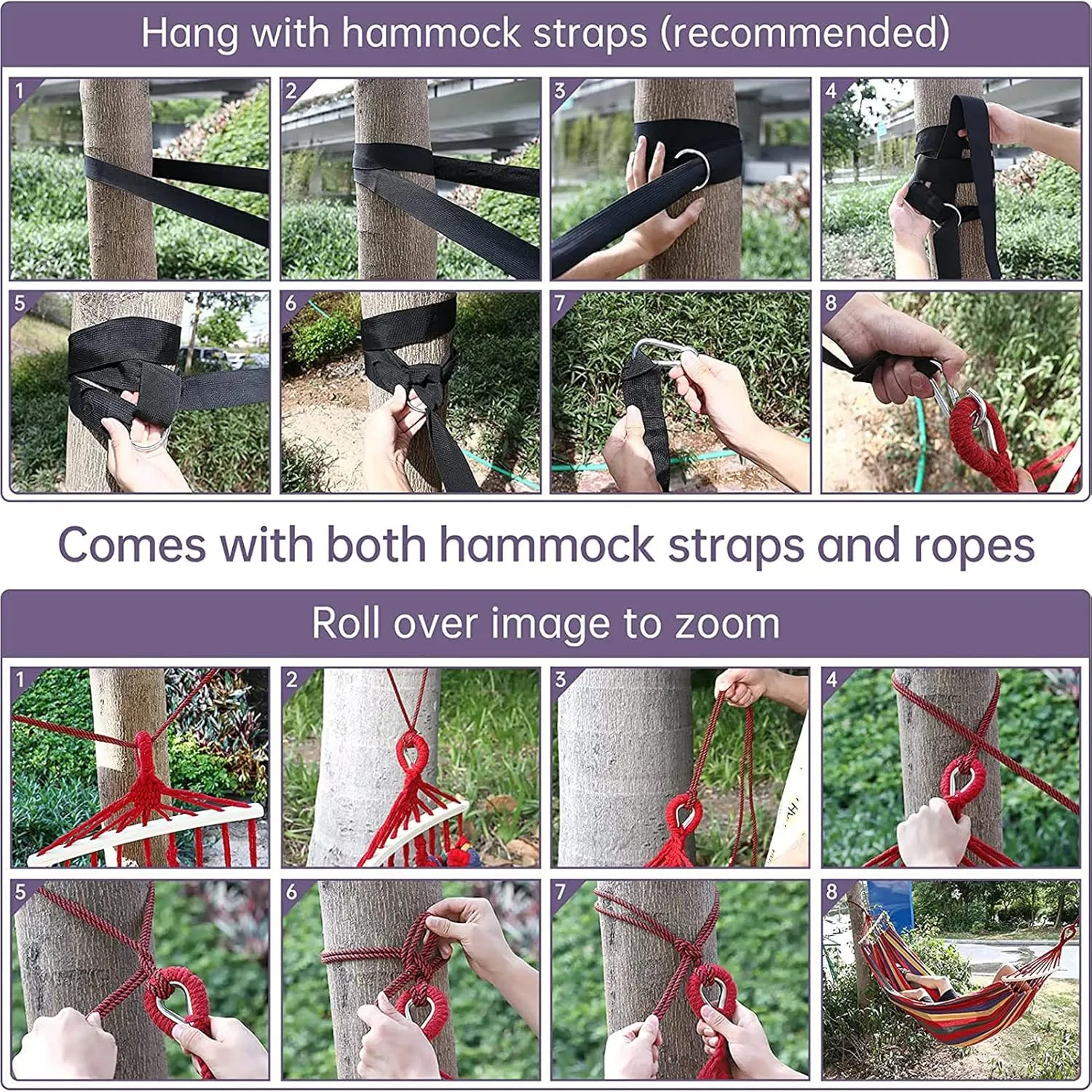 HUHJYUGE Camping Hammock, Portable Hammocks, Hammocks for Outside, Cotton Hammock with 2 Tree Straps and Carry Bag, for Outdoor Hiking, Backpacking, Travel, Backyard, Beach (B 260x100cm)