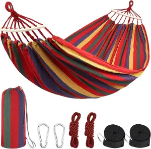 HUHJYUGE Camping Hammock, Portable Hammocks, Hammocks for Outside, Cotton Hammock with 2 Tree Straps and Carry Bag, for Outdoor Hiking, Backpacking, Travel, Backyard, Beach (B 260x100cm)
