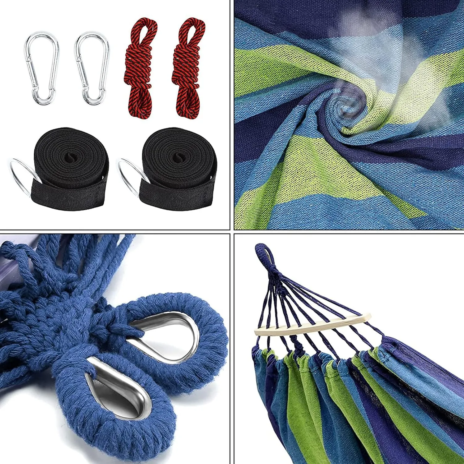 HUHJYUGE Camping Hammock, Portable Hammocks, Hammocks for Outside, Cotton Hammock with 2 Tree Straps and Carry Bag, for Outdoor Hiking, Backpacking, Travel, Backyard, Beach (B 260x100cm)