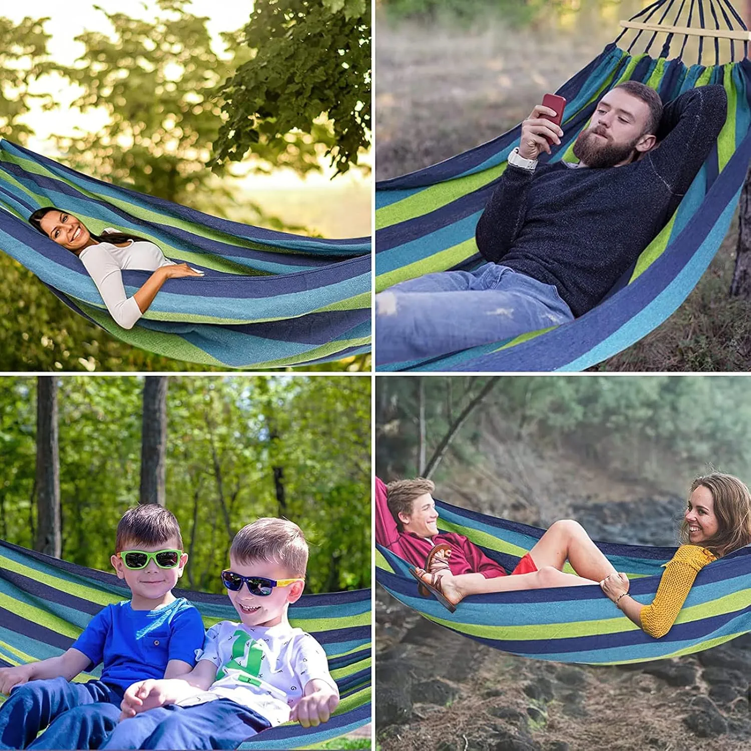 HUHJYUGE Camping Hammock, Portable Hammocks, Hammocks for Outside, Cotton Hammock with 2 Tree Straps and Carry Bag, for Outdoor Hiking, Backpacking, Travel, Backyard, Beach (B 260x100cm)