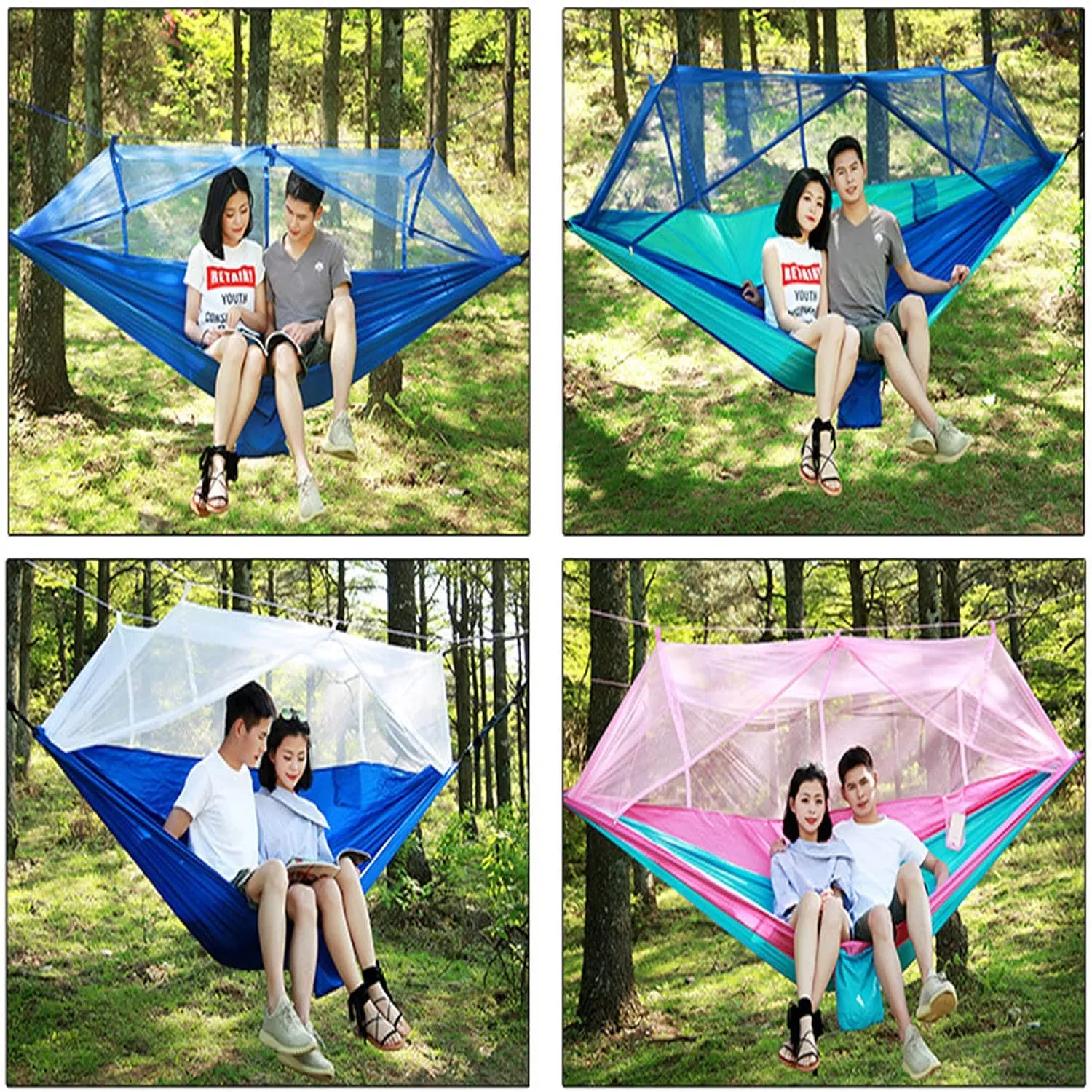 HUHJYUGE Camping Hammock, Portable Outdoor Hammock with Mosquito Net, Lightweight Double/Single Travel Hammock Parachute Fabric, for Hiking, Backpacking, Jungle, Backyard (I)