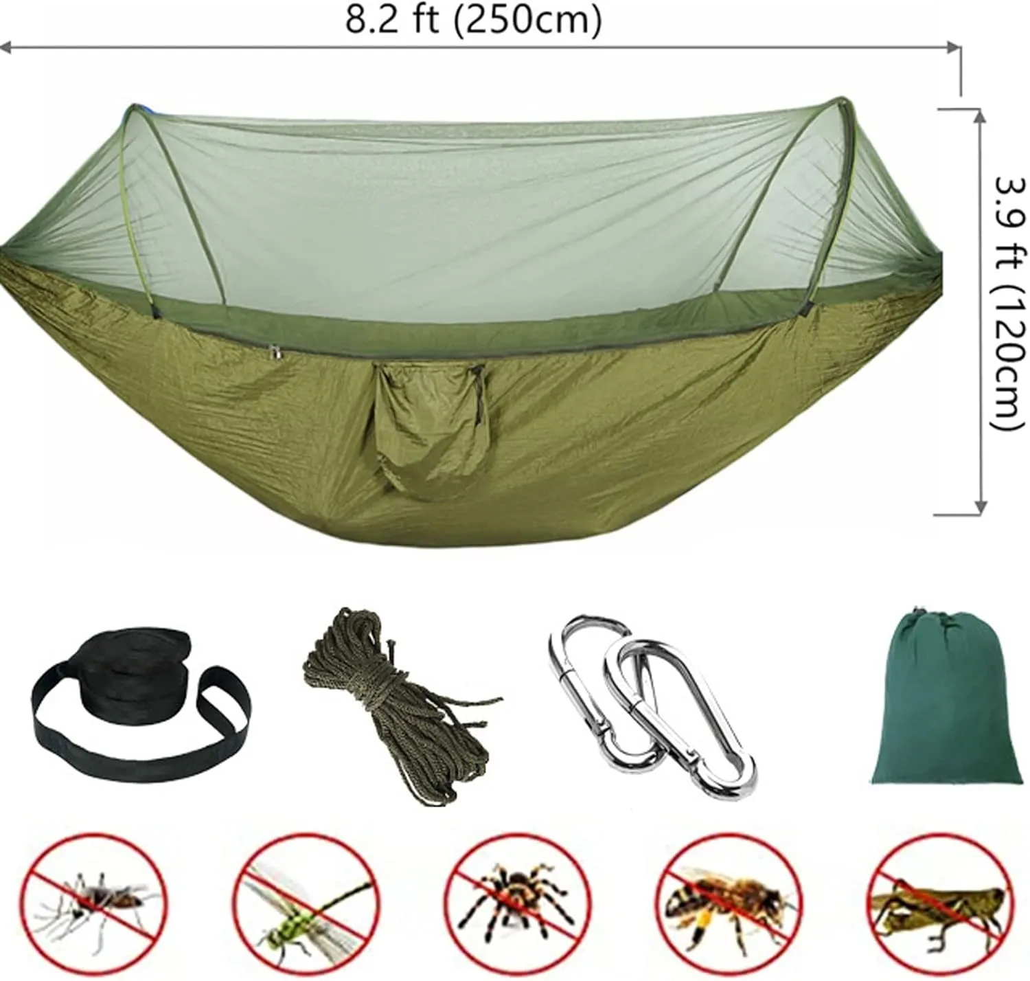 HUHJYUGE Camping Hammock, Portable Outdoor Hammock with Mosquito Net, Lightweight Double/Single Travel Hammock Parachute Fabric, for Hiking, Backpacking, Jungle, Backyard (I)