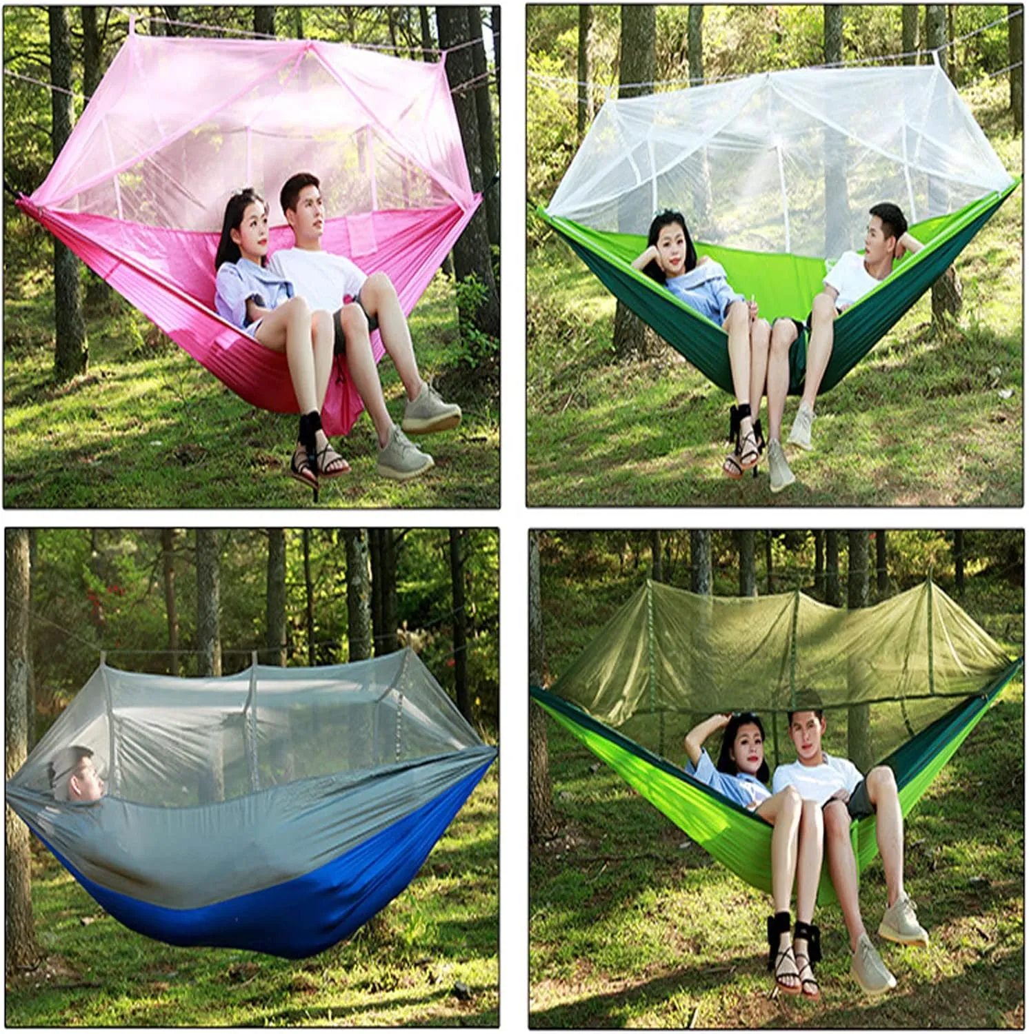 HUHJYUGE Camping Hammock, Portable Outdoor Hammock with Mosquito Net, Lightweight Double/Single Travel Hammock Parachute Fabric, for Hiking, Backpacking, Jungle, Backyard (I)