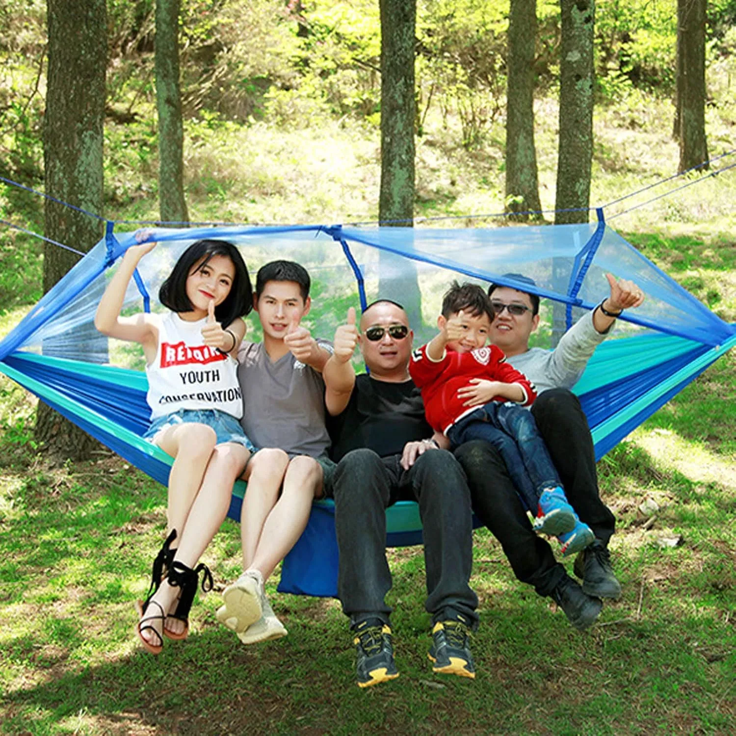 HUHJYUGE Camping Hammock, Portable Outdoor Hammock with Mosquito Net, Lightweight Double/Single Travel Hammock Parachute Fabric, for Hiking, Backpacking, Jungle, Backyard (I)