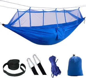 HUHJYUGE Camping Hammock, Portable Outdoor Hammock with Mosquito Net, Lightweight Double/Single Travel Hammock Parachute Fabric, for Hiking, Backpacking, Jungle, Backyard (I)