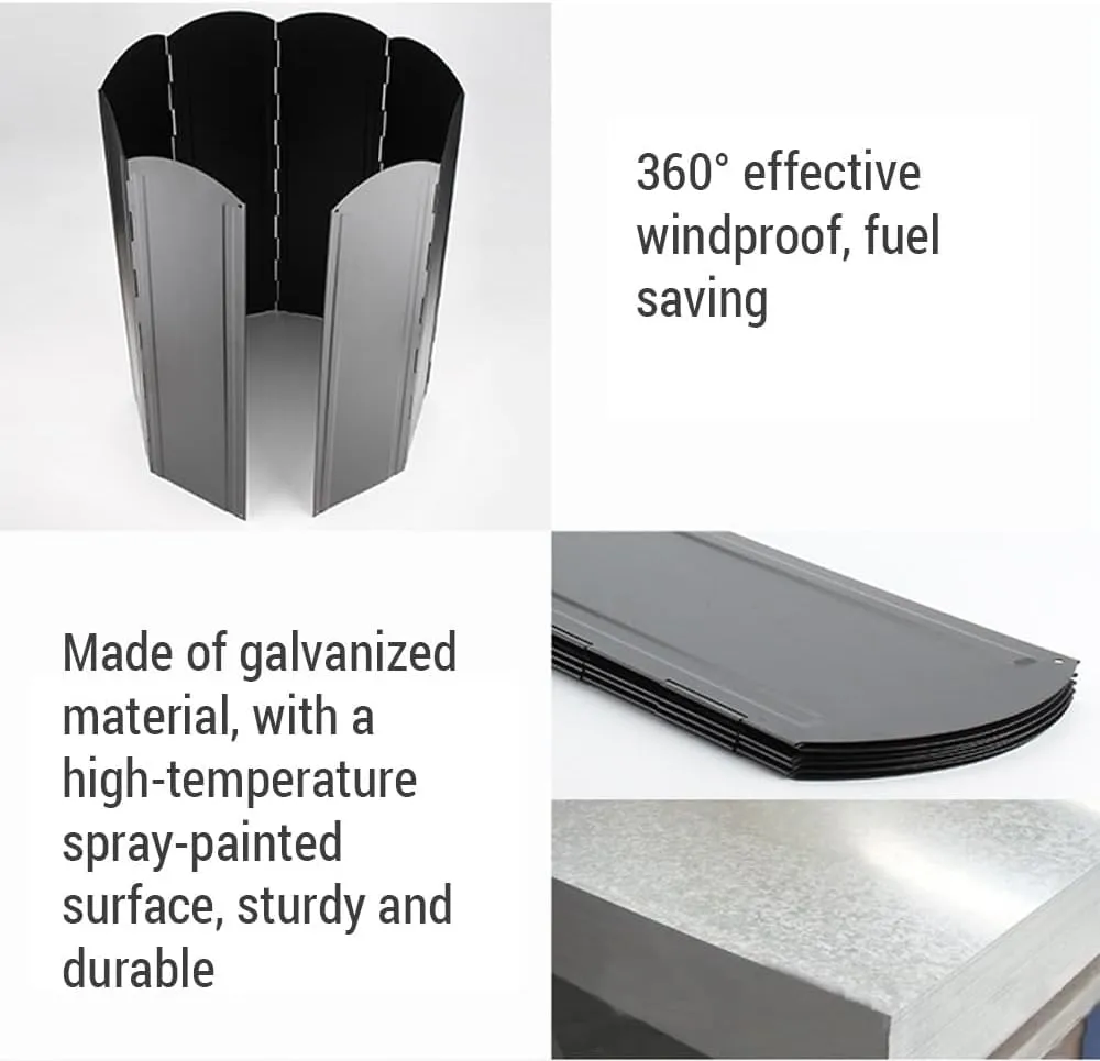 HXBER Folding Stove Windscreen 8 Plates Galvanized Camping Cooker Stove Windshield with Storage Bag