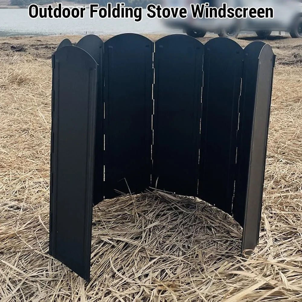 HXBER Folding Stove Windscreen 8 Plates Galvanized Camping Cooker Stove Windshield with Storage Bag