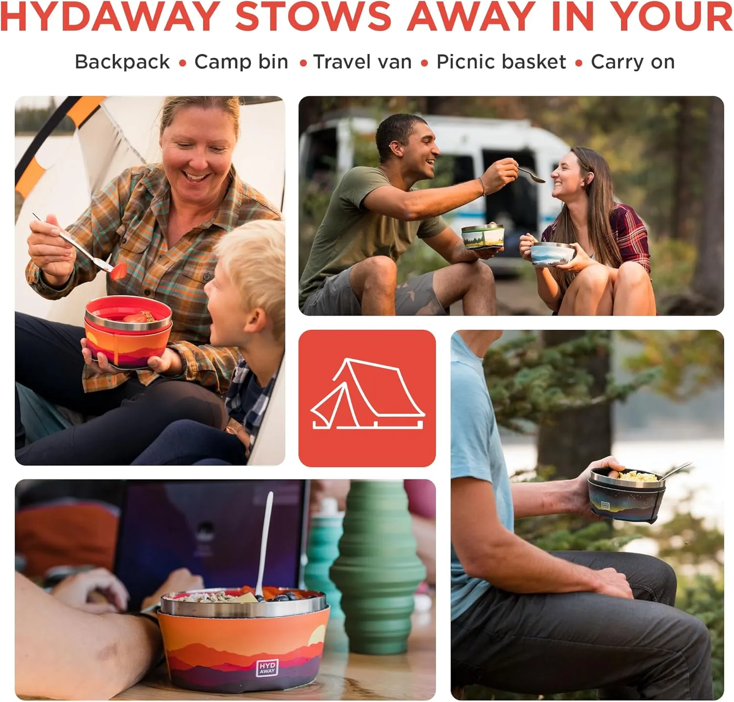 HYDAWAY 1-Quart Collapsible Insulated Bowl with Lid - BPA-Free, Leak-Resistant, Space-Saving Camp Bowl - Ideal for Hiking, Travel & Outdoor Meals