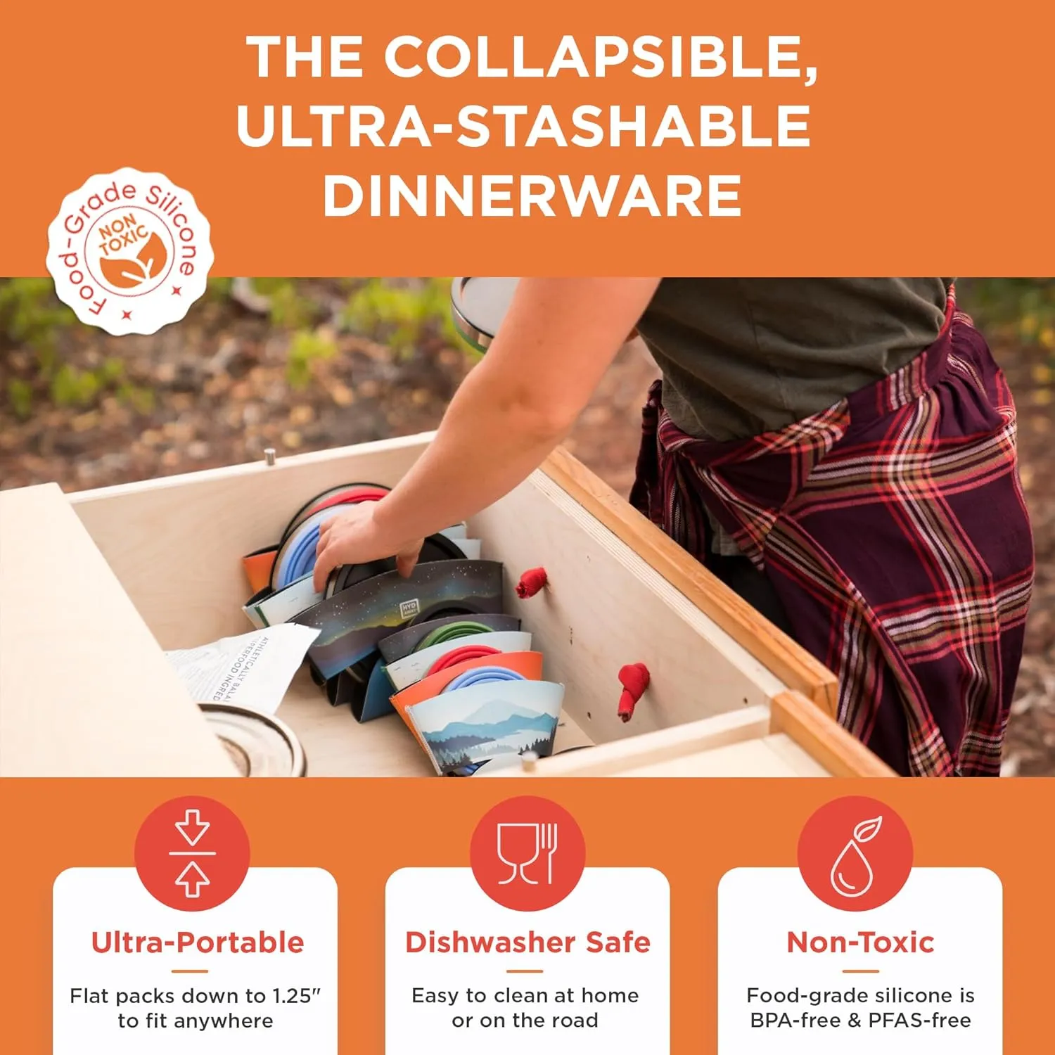 HYDAWAY 1-Quart Collapsible Insulated Bowl with Lid - BPA-Free, Leak-Resistant, Space-Saving Camp Bowl - Ideal for Hiking, Travel & Outdoor Meals