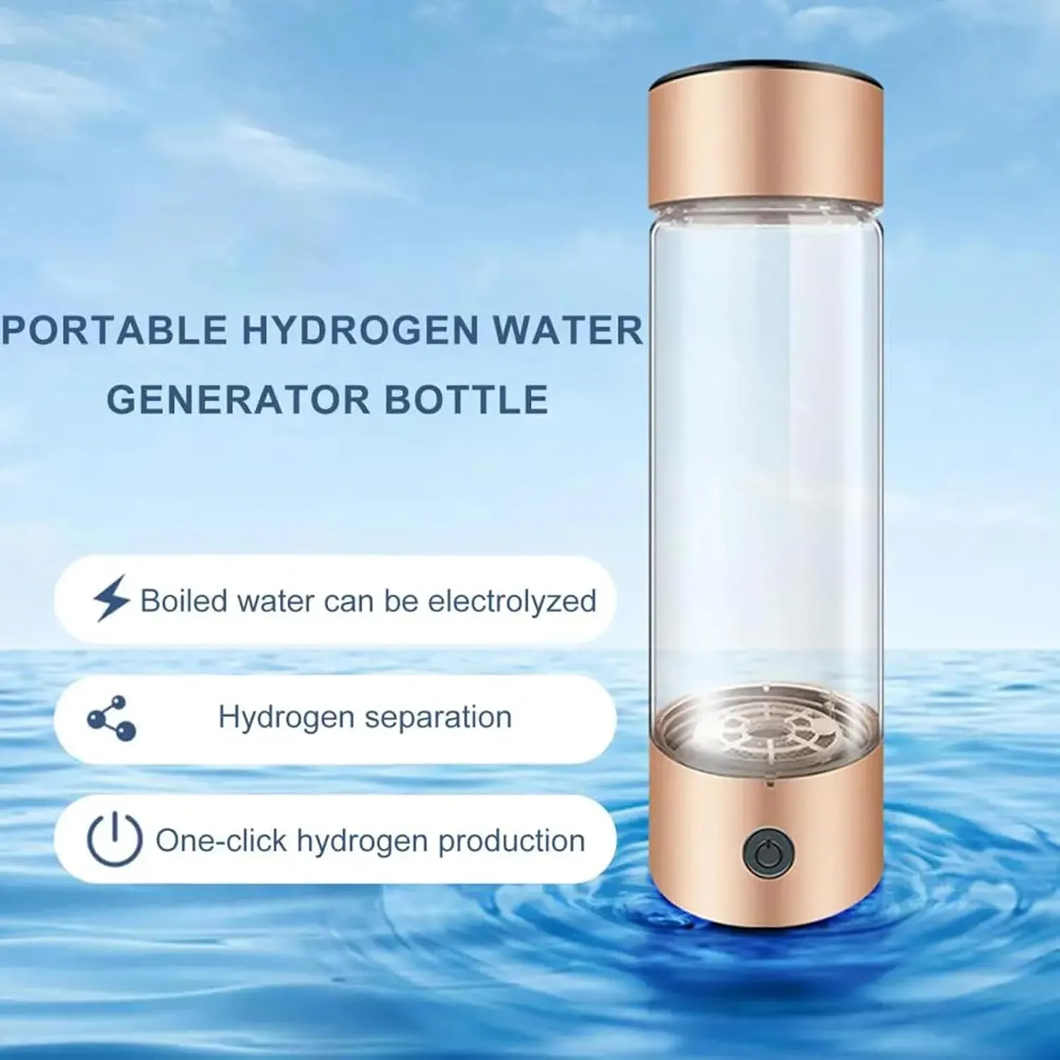 Hydrogen Rich Water Bottle Generator, Concentration Molecular Up to 1200PPB, Portable Hydrogen Water Maker Machine, PEM Membrane SPE Technology Ionizer