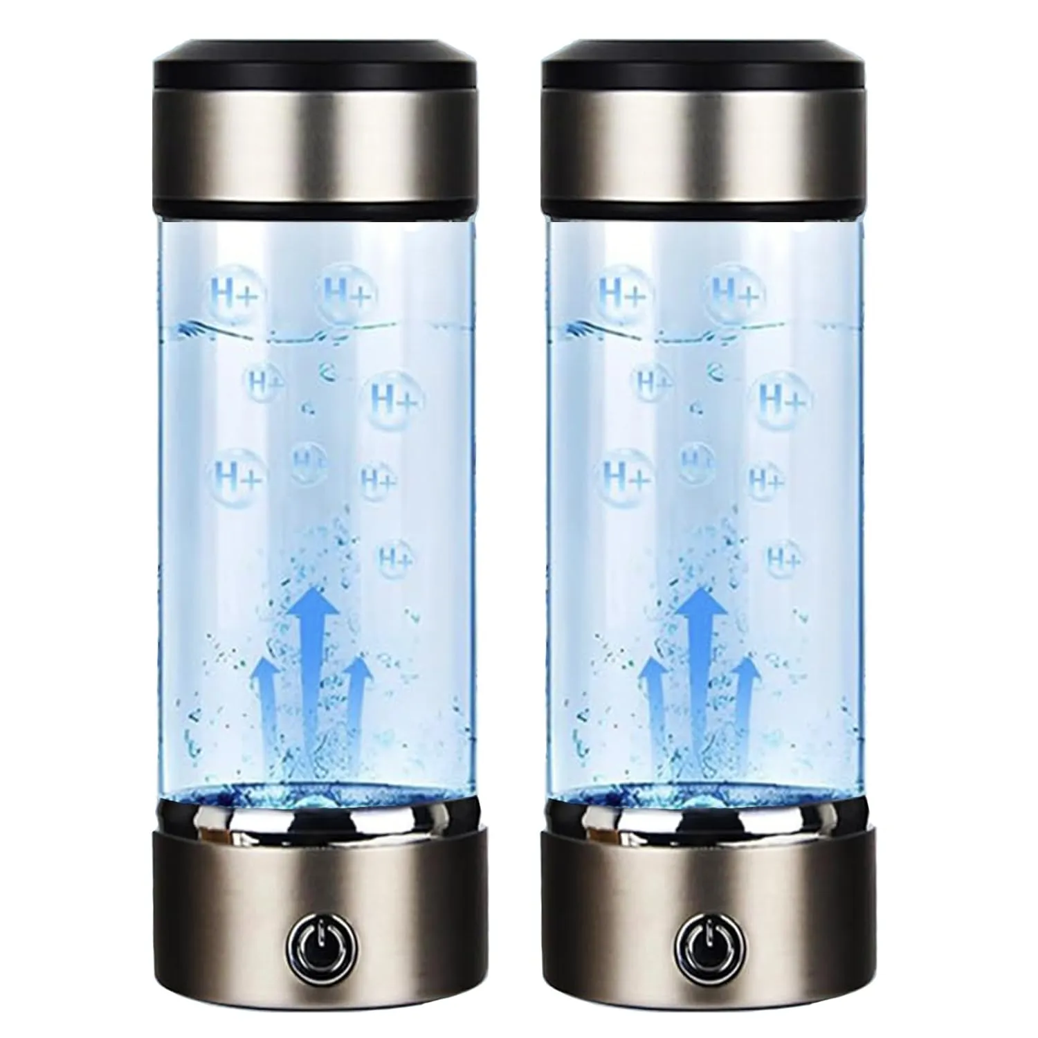 Hydrogen Water Bottle 14 Oz Portable Hydrogen Water Ionizer Machine - Hydrogen Water Generator - Hydrogen Rich Water Glass Health Cup (Black-2pcs)