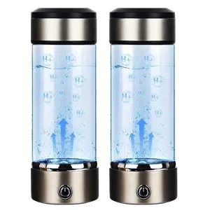 Hydrogen Water Bottle 14 Oz Portable Hydrogen Water Ionizer Machine - Hydrogen Water Generator - Hydrogen Rich Water Glass Health Cup (Black-2pcs)