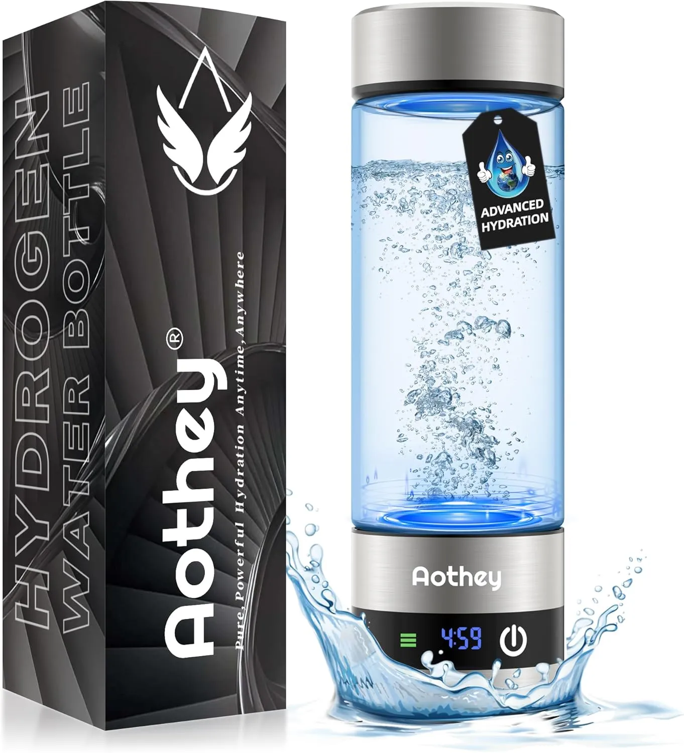 Hydrogen Water Bottle - Upgraded 1600ppb Portable Hydrogen Water Ionizer Machine, Rechargeable Gift Health Cup for Home, Office, Travel & Daily Hydration (Silver)