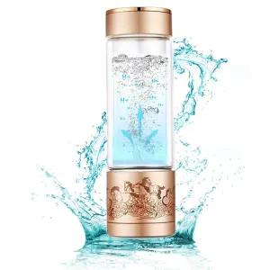 Hydrogen Water Bottle,300ML Electrolyzed Water Cup Portable Hydrogen Water Generator Bottle Sealed Water Bottle Portable Hydrogen Water Ionizer Machine for Home Office Travel Golden 300ML