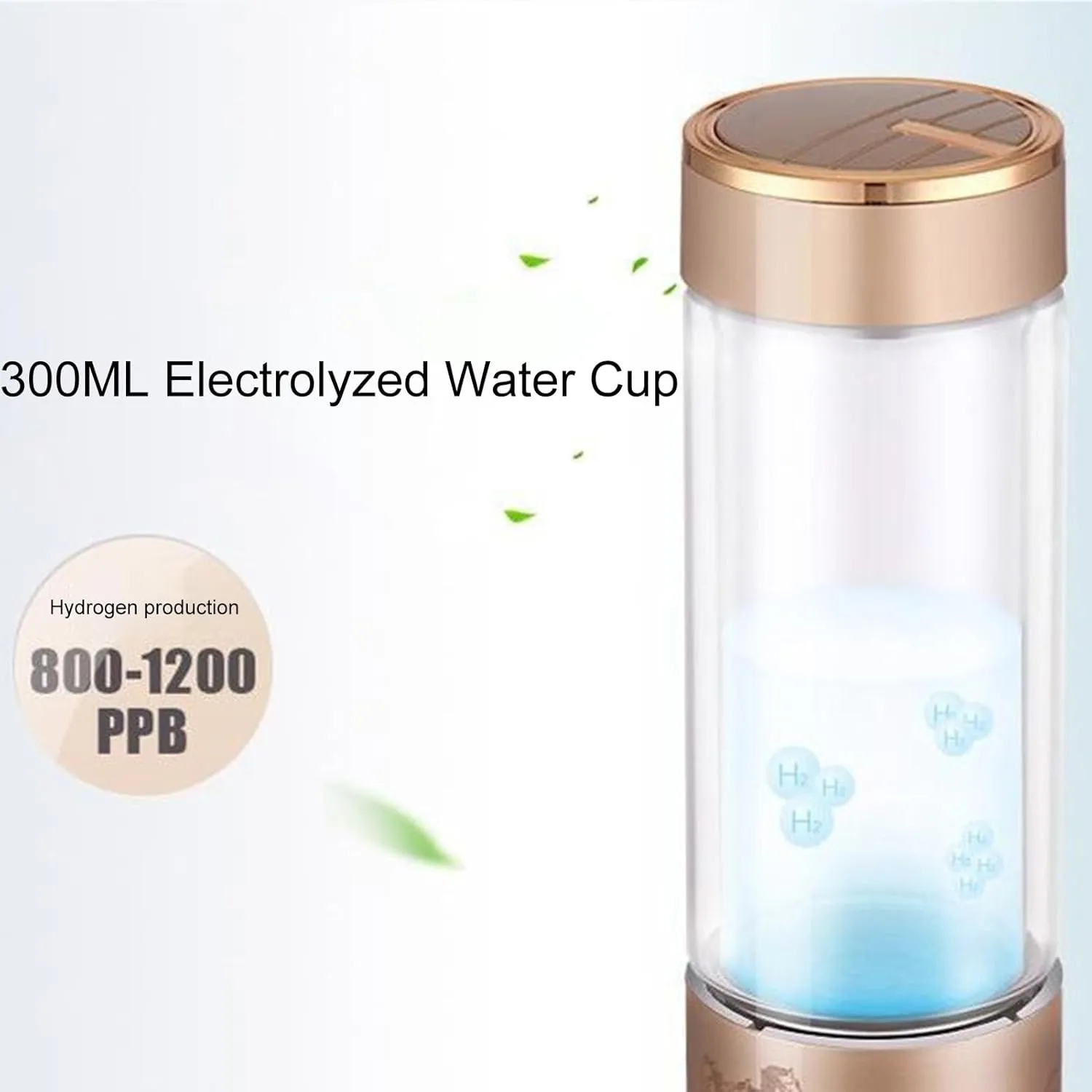 Hydrogen Water Bottle,300ML Electrolyzed Water Cup Portable Hydrogen Water Generator Bottle Sealed Water Bottle Portable Hydrogen Water Ionizer Machine for Home Office Travel Golden 300ML
