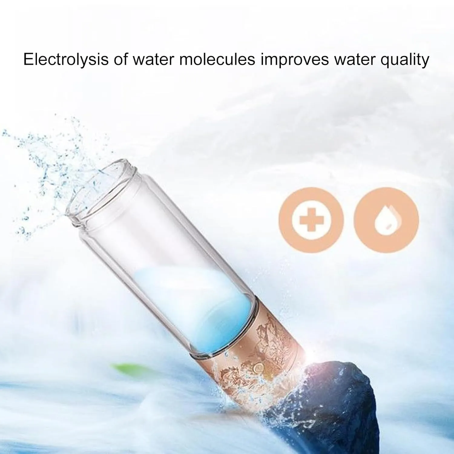 Hydrogen Water Bottle,300ML Electrolyzed Water Cup Portable Hydrogen Water Generator Bottle Sealed Water Bottle Portable Hydrogen Water Ionizer Machine for Home Office Travel Golden 300ML