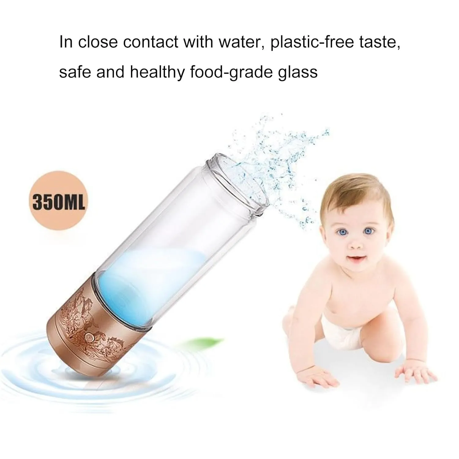 Hydrogen Water Bottle,300ML Electrolyzed Water Cup Portable Hydrogen Water Generator Bottle Sealed Water Bottle Portable Hydrogen Water Ionizer Machine for Home Office Travel Golden 300ML