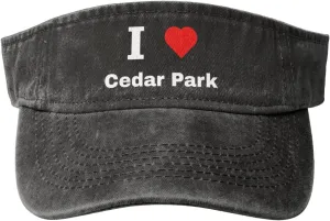 I Love Cedar Park Sun Visor Hats Cotton Adjustable Sports Empty Top Baseball Cap for Women Men Golf Cap