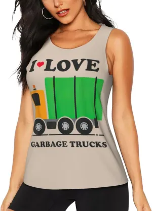I Love Garbage Trucks Print Lightweight Breathable Sleeveless Top Gym Tank Tops Woman Summer Yoga Activewear