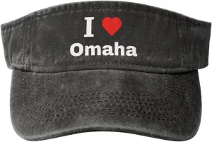 I Love Omaha Sun Visor Hats Cotton Adjustable Sports Empty Top Baseball Cap for Women Men Golf Cap