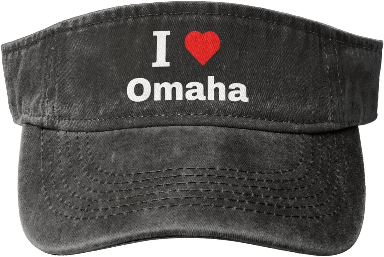I Love Omaha Sun Visor Hats Cotton Adjustable Sports Empty Top Baseball Cap for Women Men Golf Cap
