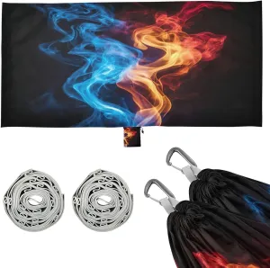 Ice and Fire Camping Hammock, Single Portable Hammocks with Tree Straps & Attached Carry Bag, 330Lbs Capacity Perfect for Outside Indoor Hiking Beach Backpack Travel