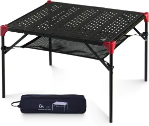 iClimb Extendable Folding Table Large Tabletop Area Ultralight Compact with Hollow Out Tabletop and Carry Bag for Camping Backpacking Beach Concert BBQ Party, Three Size (Black - L)