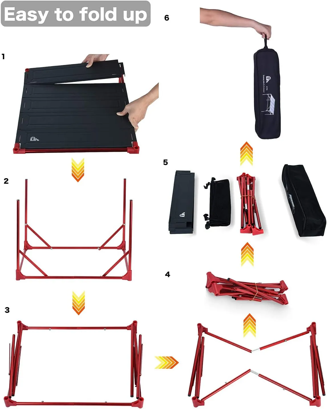 iClimb Extendable Folding Table Large Tabletop Area Ultralight Compact with Hollow Out Tabletop and Carry Bag for Camping Backpacking Beach Concert BBQ Party, Three Size (Black - L)