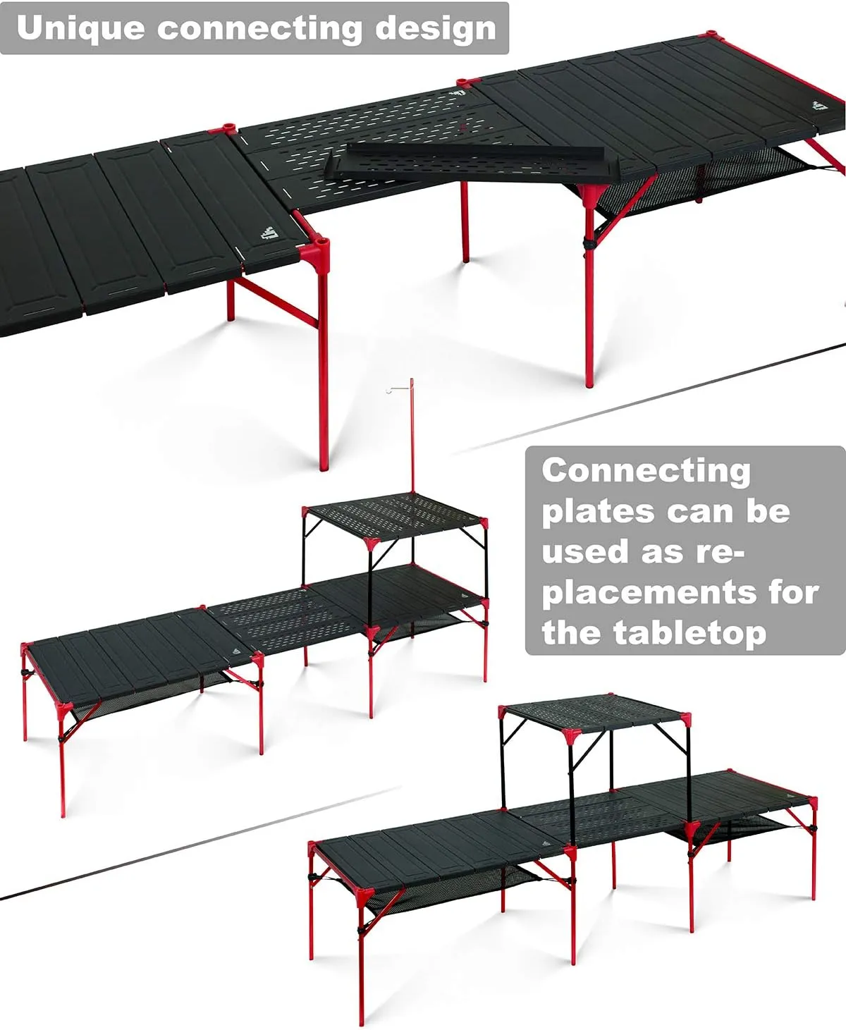 iClimb Extendable Folding Table Large Tabletop Area Ultralight Compact with Hollow Out Tabletop and Carry Bag for Camping Backpacking Beach Concert BBQ Party, Three Size (Black - L)