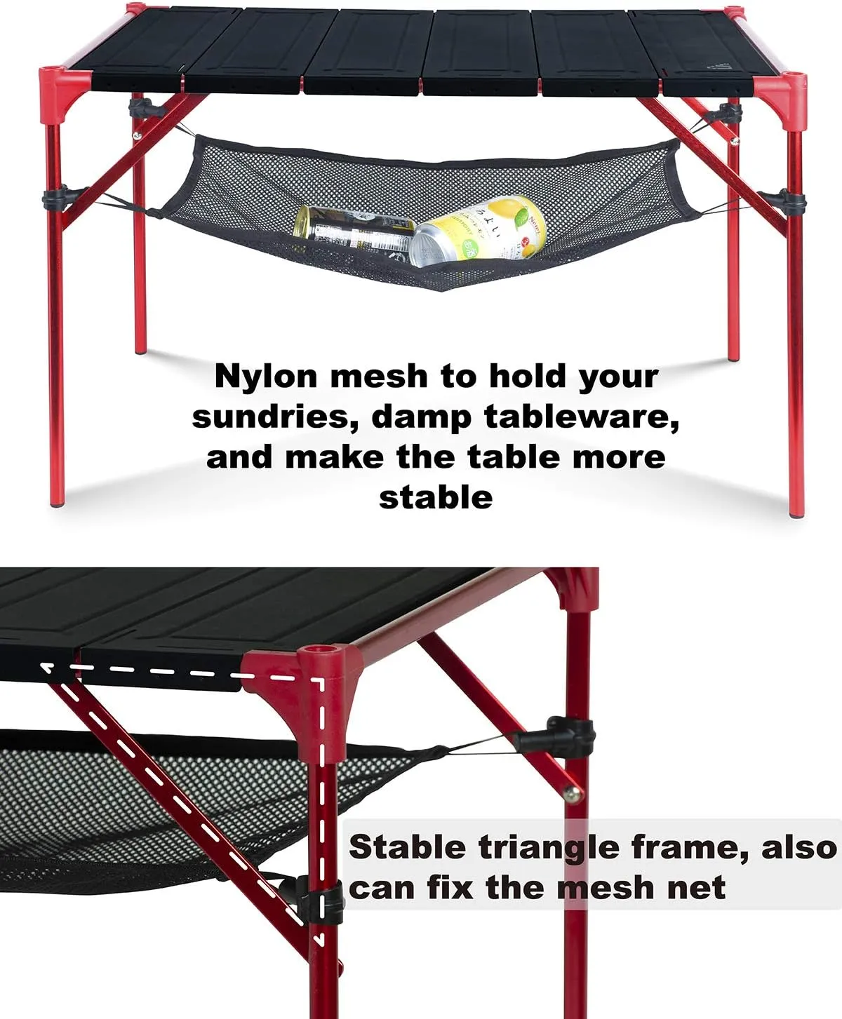 iClimb Extendable Folding Table Large Tabletop Area Ultralight Compact with Hollow Out Tabletop and Carry Bag for Camping Backpacking Beach Concert BBQ Party, Three Size (Black - L)