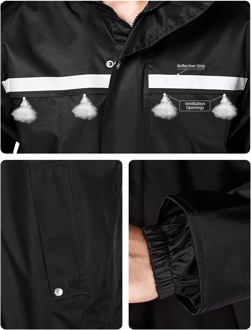 iCreek Raincoat Waterproof Long Rain Jacket Lightweight Rainwear Reflective with Packable Hood for Men Women Adults